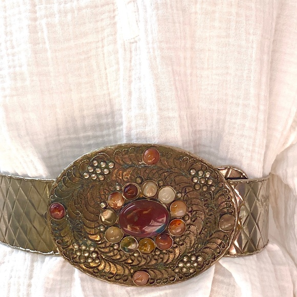 RARE OOAK Hand Made‎ Intricate Metal Saja & Semi-Precious Agate Belt S/M main image 4